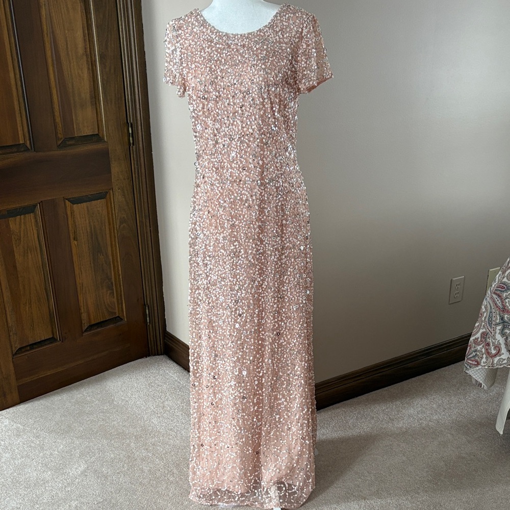 Adrianna Papell Blush Sequin Maxi Dress